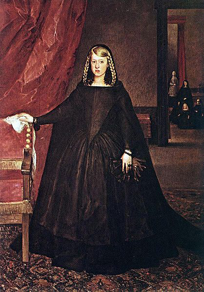 The sitter is Margaret of Spain, first wife of Leopold I, Holy Roman Emperor, wearing mourning dress for her father, Philip IV of Spain, with children